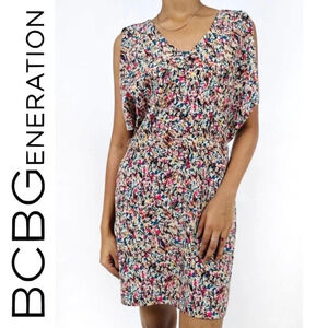 BCBGENERATION Nwot Colorful Sleeveles Dress Underarm Cut Bat Wings, Open Back, 4